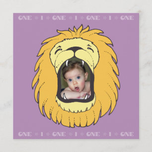 One 1 Birthday Lion Personalized Birthday Invite