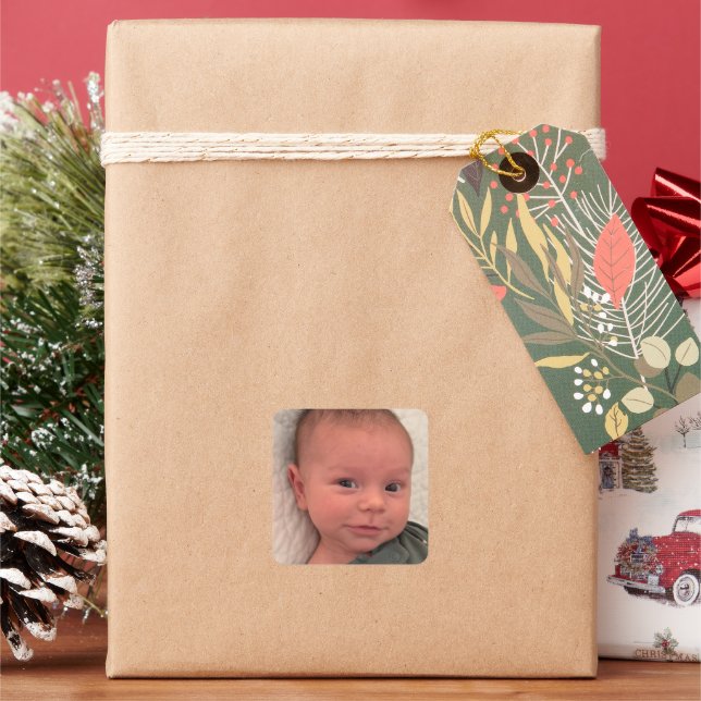 One 1 Photo Personalized Customized  Square Sticker (Holiday)