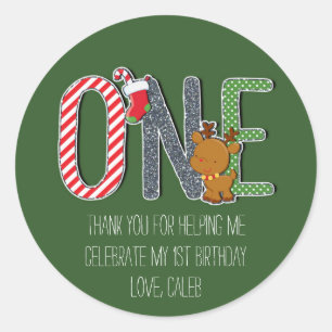 ONE 1st Birthday Christmas Holiday Custom Sticker