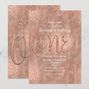 ONE 1st Birthday Faux Rose Gold Glitter Invitation