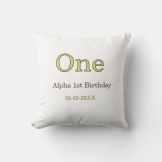 one 1st birthday green brown pastel bold name date throw pillow