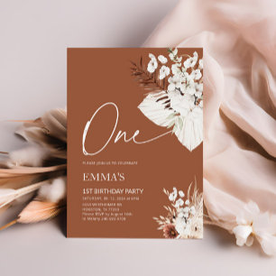 One 1st Birthday Invitation Terracotta Boho Pampas