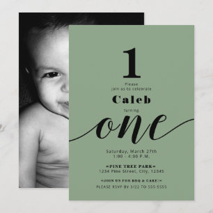 ONE 1ST Birthday Photo Any Color Minimal Party Invitation