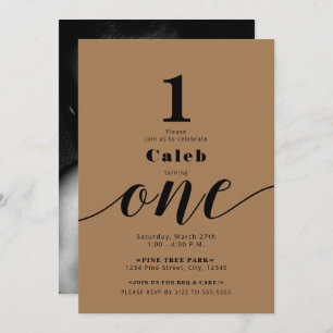 ONE 1ST Birthday Photo Any Color Minimal Party Invitation