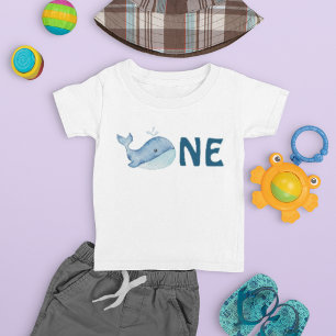 One 1st Birthday Watercolor Whale Baby T-Shirt