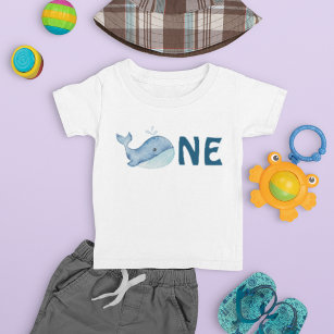 One 1st Birthday Watercolor Whale Baby T-Shirt