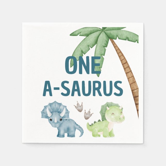 One-A-Saurus 1st birthday napkins (Front)