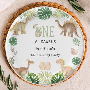 One a Saurus 1st Birthday Paper Plate