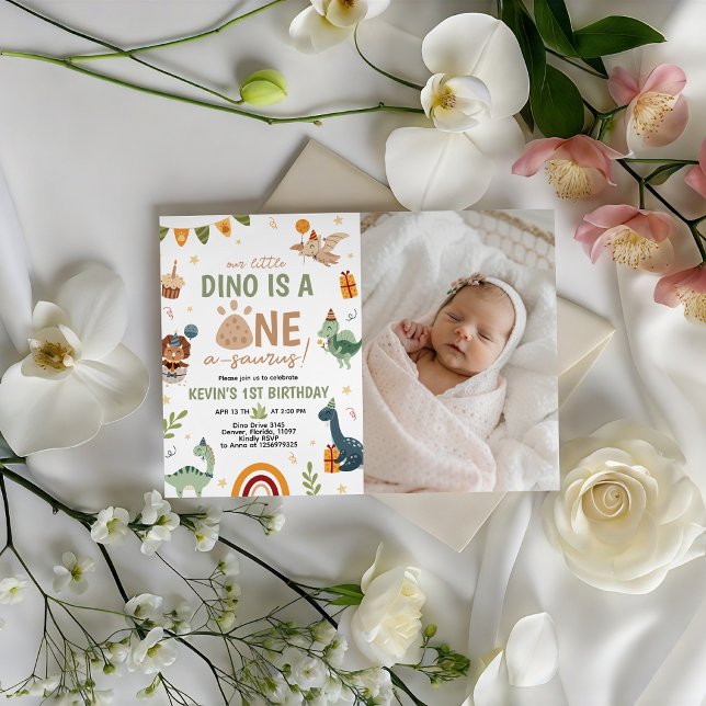 ONE-a-saurus Dino Photo First Birthday Invite (Creator Uploaded)