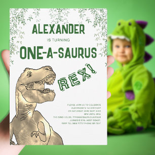One-A-Saurus Dinosaur 1st Birthday Party Invitation