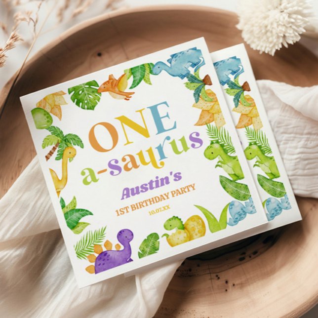 One A-Saurus Dinosaur 1st First Birthday Party Napkin (Creator Uploaded)