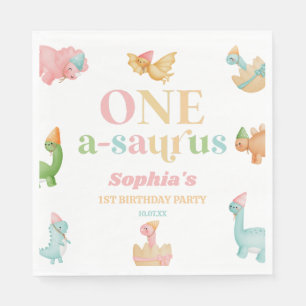 One A-Saurus Dinosaur 1st First Birthday Party Napkin