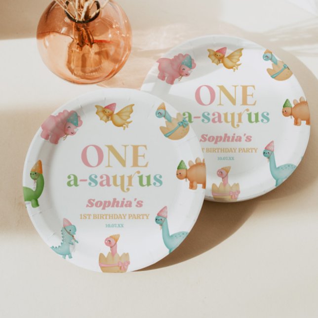 One A-Saurus Dinosaur 1st First Birthday Party Paper Plate (Creator Uploaded)