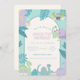 One-A-Saurus dinosaur birthday invitation
