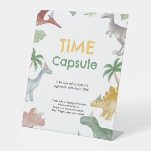 One A Saurus Dinosaur Boy Birthday Time Capsule Pedestal Sign