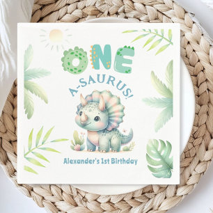One A-Saurus Triceratops Dinosaur 1st Birthday Napkin
