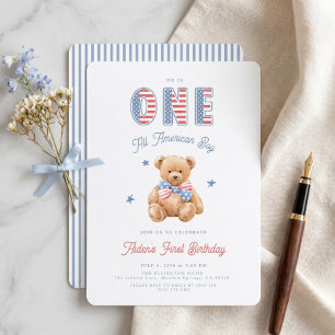 One All American Boy 4th of July 1st Birthday Invitation