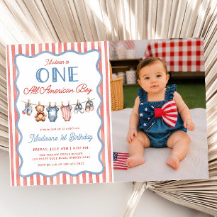 One All American Boy Patriotic 1st Birthday Photo Invitation