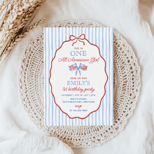 One All American Girl 4th of July 1st Birthday Invitation