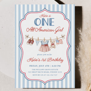 One All American Girl Patriotic 1st Birthday Invitation