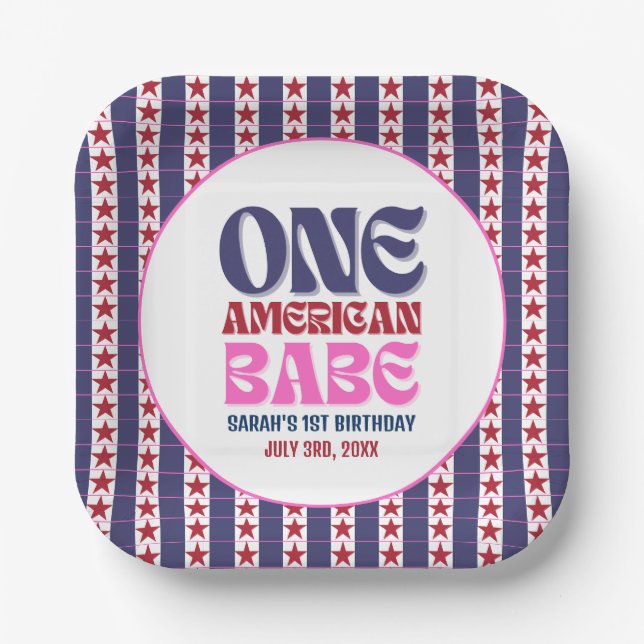 One American Babe 4th of July 1st Birthday  Paper Plate (Front)