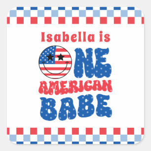 One American Babe 4th Of July 1st Birthday Square Sticker