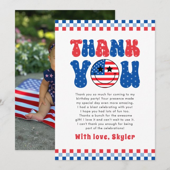 One American Babe 4th Of July First Birthday Thank You Card (Front/Back)