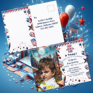 One American Dude 4 July Red White Blue Birthday Invitation Postcard