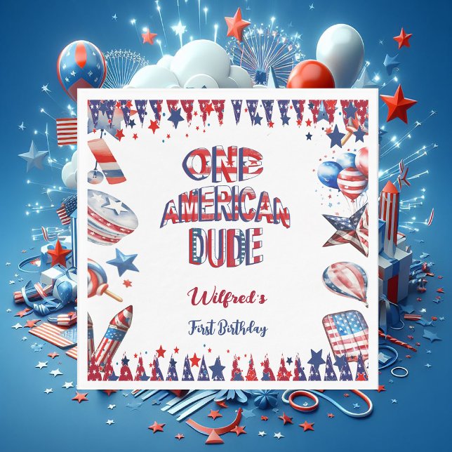  One American Dude 4 July Red White Blue Birthday Napkin (One American Dude 4 July Red White Blue Birthday Napkins)