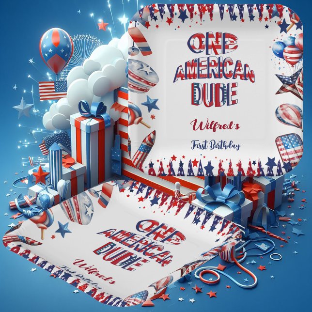  One American Dude 4 July Red White Blue Birthday Paper Plate (One American Dude 4 July Red White Blue Birthday Paper Plates)