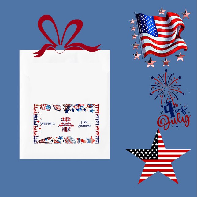  One American Dude 4 July Red White Blue Birthday Sticker (One American Dude 4 July Red White Blue Birthday Rectangular Sticker)
