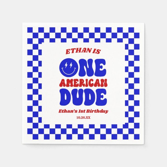 One American Dude 4th of July 1st Birthday Party Napkin (Front)