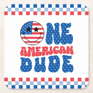 One American Dude 4th Of July 1st Birthday Square Paper Coaster