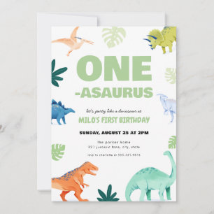 One-Asaurus Dinosaur First Birthday Invitation