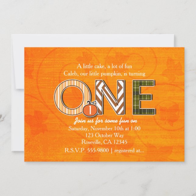 ONE Autumn Fall 1st Birthday Party Invitation (Front)