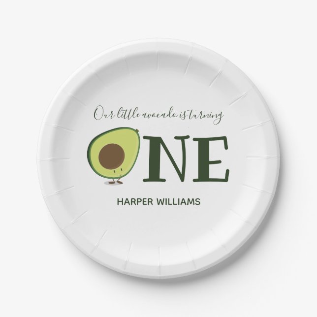 One Avocado Baby First Birthday Paper Plate (Front)