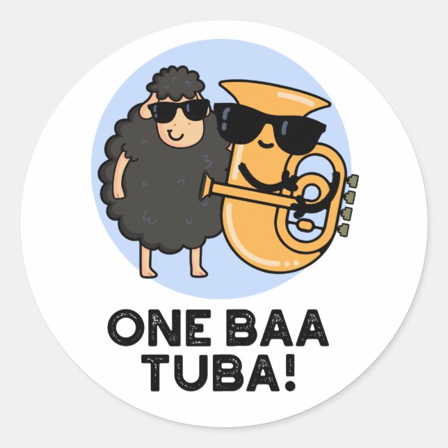 One Baa Tuba Funny Music Sheep Pun  Classic Round Sticker (Front)