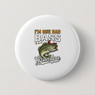 One Bad Bass Grandpa Fishing Vintage Vector Design 2 Inch Round Button