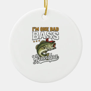 One Bad Bass Grandpa Fishing Vintage Vector Design Ceramic Ornament
