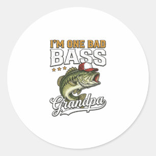 One Bad Bass Grandpa Fishing Vintage Vector Design Classic Round Sticker