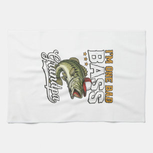 One Bad Bass Grandpa Fishing Vintage Vector Design Kitchen Towel