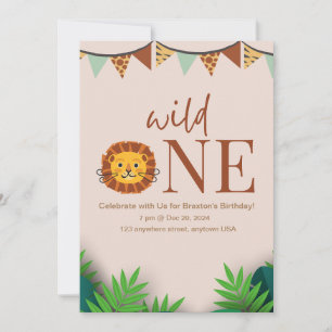 one bday personalized safari jungle birthday invitation