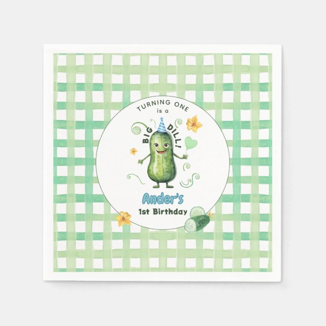 One Big Dill Pickle First Birthday Blue Napkin (Front)