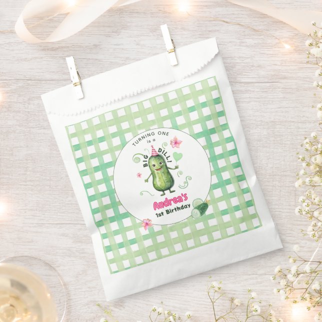One Big Dill Pickle First Birthday Pink Favour Bag (Clipped)