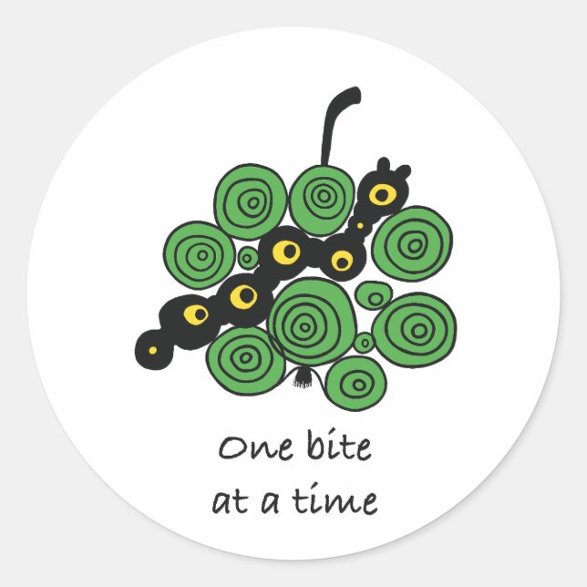 One Bite at a Time Round Sticker – Cute Worm Doodl (Front)