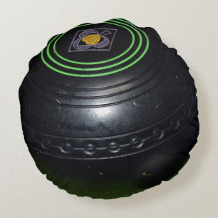 One Black Lawn Bowl, Round Pillow