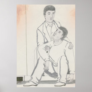 One Black Man Helping Another Up from Day Sitting  Poster