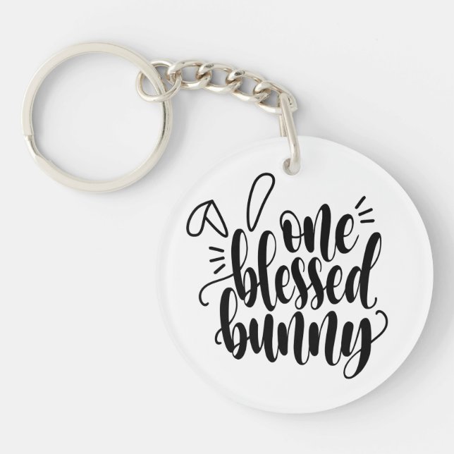 One Blessed Bunny Easter Calligraphy | Keychain (Front)