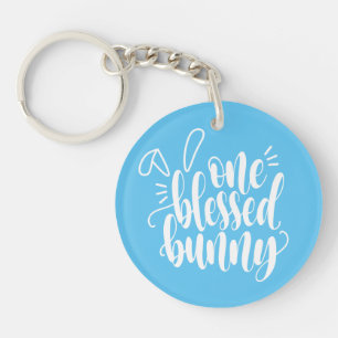 One Blessed Bunny Easter Calligraphy   Keychain