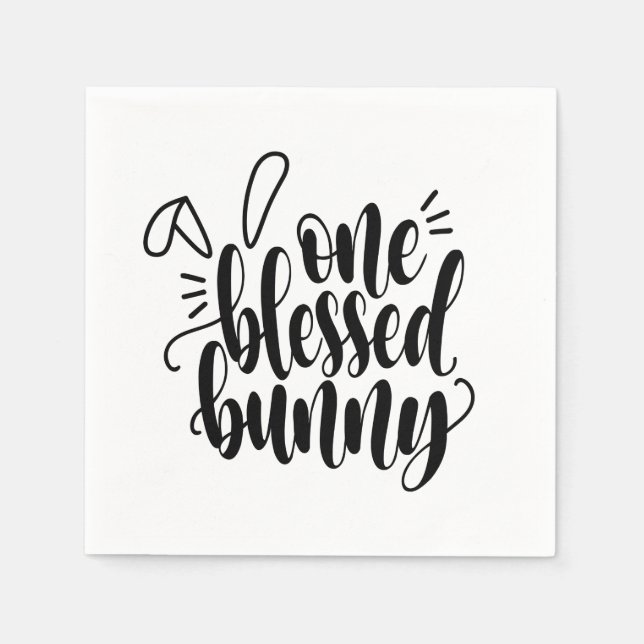 One Blessed Bunny Easter Calligraphy Paper Napkin (Front)